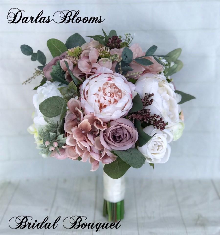 Mariage - Wedding bouquet, Dusty Rose Bridal bouquet, Blush Wedding bouquet, Peony bouquet, Mauve/Dusty Rose Wedding flowers, Silk Bridal bouquet