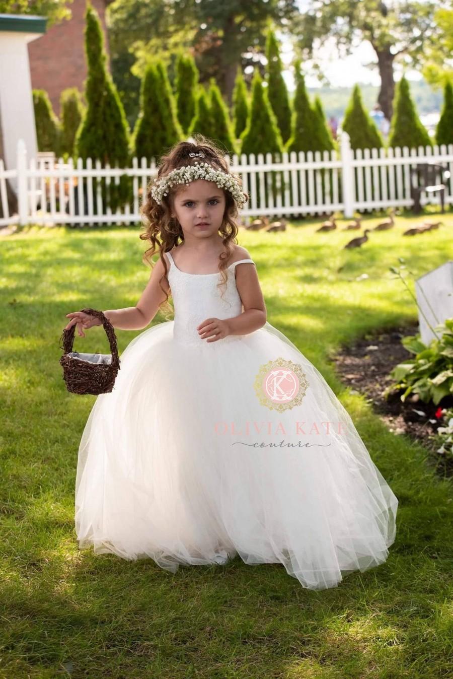 زفاف - French Lace Flower Girl Dress, Tulle Tutu Flower Girl Dresses, Toddler Dress, Weddings