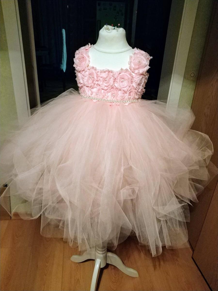Mariage - Flower Girl Dress Flower Tulle Dress Dress Tutu  Birthday Tutu Dress Wedding Blush baby dress Toddler Ball Gown  tutu