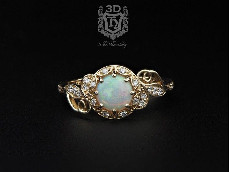 زفاف - Opal ring , Opal engagement ring natural diamonds made with your choice of 14k rose gold, white gold, yellow gold
