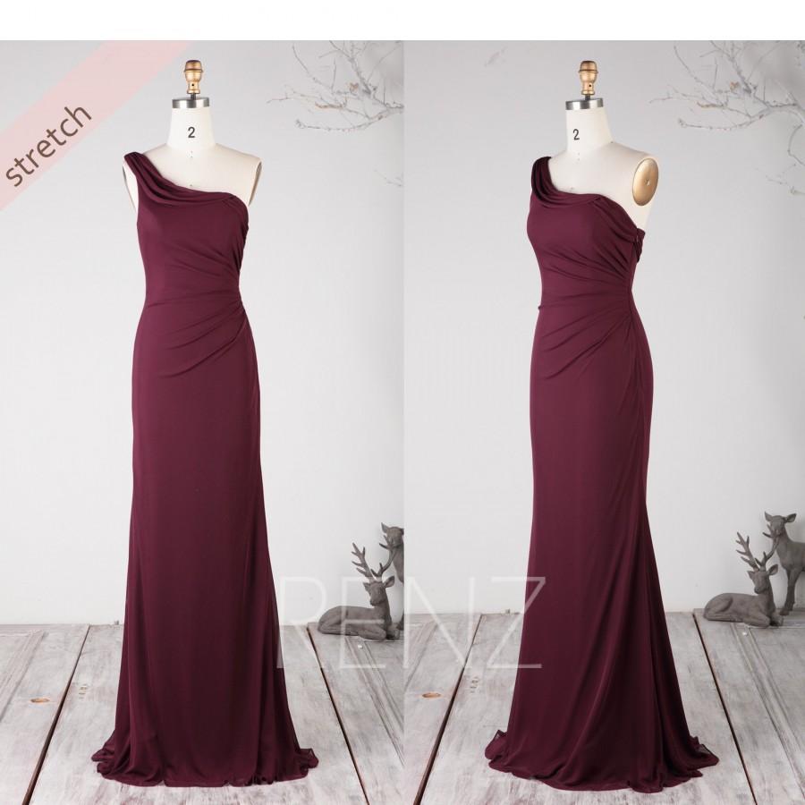 Hochzeit - Party Dress Plum Stretch Chiffon Bridesmaid Dress One Shoulder Prom Dress Sweetheart Formal Dress Ruched Sleeveless Fitted Maxi Dress(LZ563)