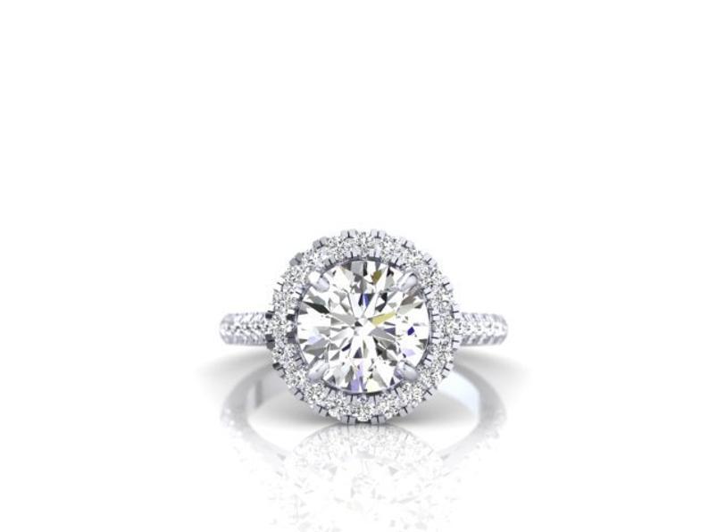 زفاف - Moissanite engagement ring, 2ct round diamond equivalent NEO Moissanite engagement ring, Diamond halo ring made in solid 14k gold