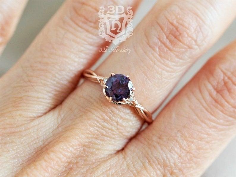 Mariage - Alexandrite ring , Alexandrite engagement ring, Floral Alexandrite and diamond ring in your choice of solid 14k white, yellow, or rose gold