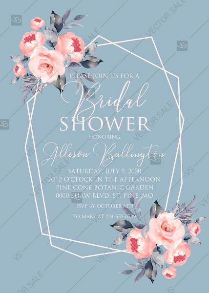 Wedding - Peony bridal shower invitation floral watercolor card template online editor pdf 5x7 in