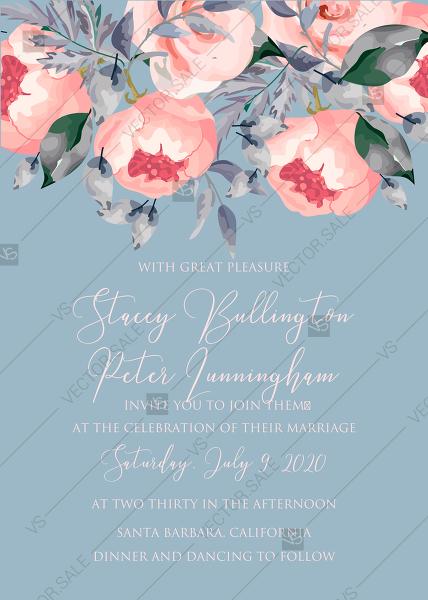 Mariage - Peony wedding invitation floral watercolor card template online editor pdf 5x7 in