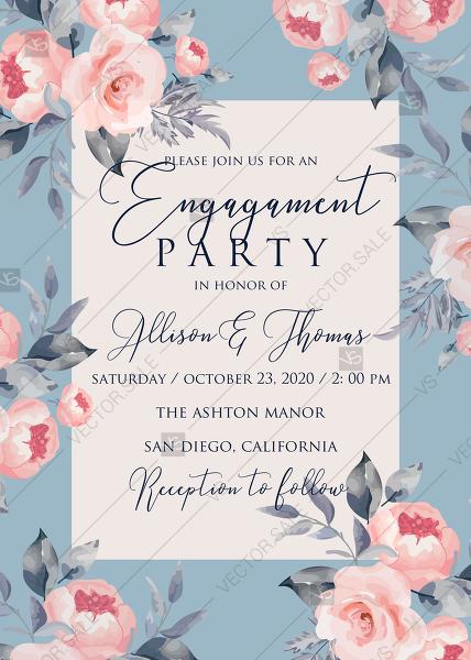 Hochzeit - Peony engagement party invitation floral watercolor card template online editor pdf 5x7 in