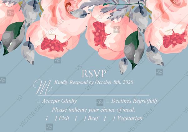Hochzeit - Peony rsvp wedding card floral watercolor card template online editor pdf 5x3.5 in