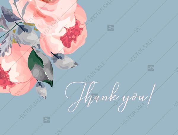 Hochzeit - Peony thank you wedding invitation floral watercolor card template online editor pdf 5.6x4.25 in