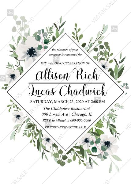 Mariage - Engagement party invitation watercolor greenery herbal and white anemone PDF 5x7 in edit online