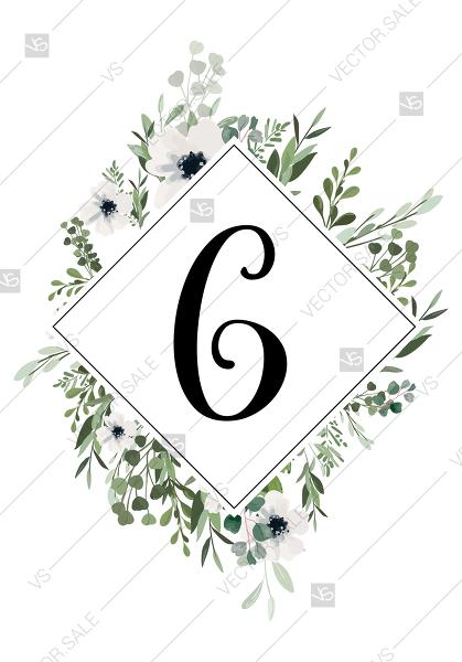 Wedding - Table card wedding invitation watercolor greenery herbal and white anemone PDF 3.5x5 in edit online