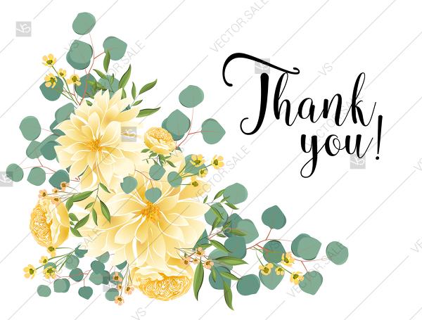 زفاف - Thank you card dahlia yellow chrysanthemum flower eucalyptus card PDF template 5.6x4.25 in edit online