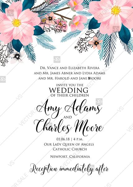 Wedding - Romantic blush pink peony bouquet bride wedding invitation template design PDF 5x7 in online editor