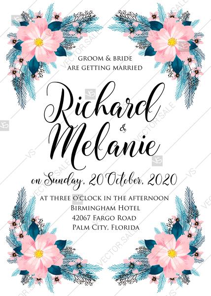 Wedding - Wreath blush pink peony bouquet bride wedding invitation template design PDF 5x7 in online editor