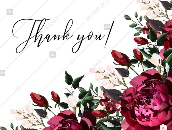 Hochzeit - Thank you card Marsala dark red peony wedding invitation greenery burgundy floral PDF 5.6x4.25 in Customize online