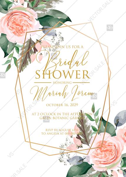 Wedding - Bridal shower peach rose watercolor greenery fern wedding invitation PDF 5x7 in online editor