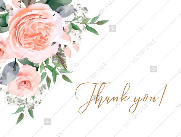 زفاف - Thank you card peach rose watercolor greenery fern wedding invitation PDF 5.6x4.25 in online editor
