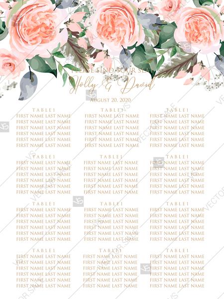 Mariage - Seating Chart peach rose watercolor greenery fern wedding invitation PDF 12x24 in online editor