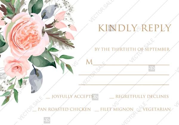 Hochzeit - Response RSVP card peach rose watercolor greenery fern wedding invitation PDF 5x3.5 in online editor