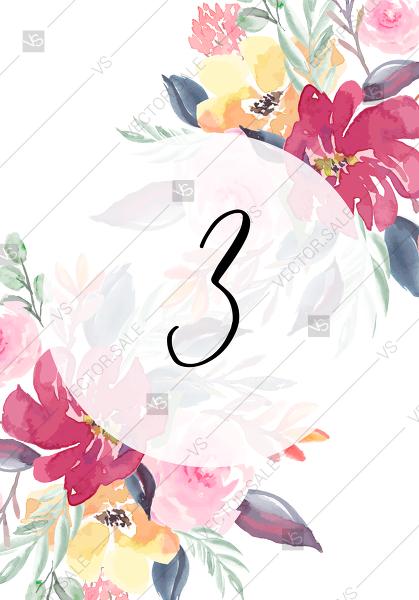Wedding - Table card watercolor wedding marsala peony pink rose eucalyptus greenery 3.5x5 in pdf edit online