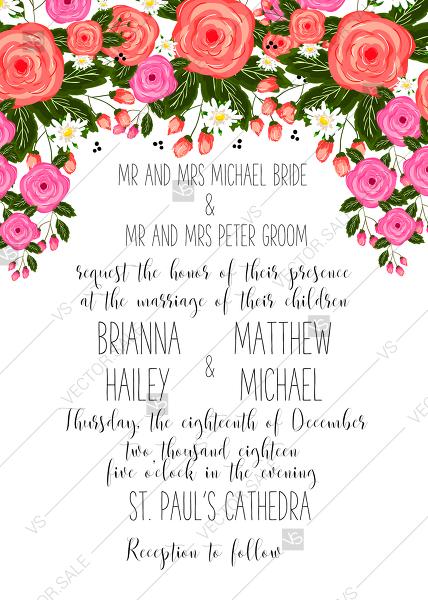 Hochzeit - Rose wedding invitation card printable template PDF template 5x7 in invitation editor