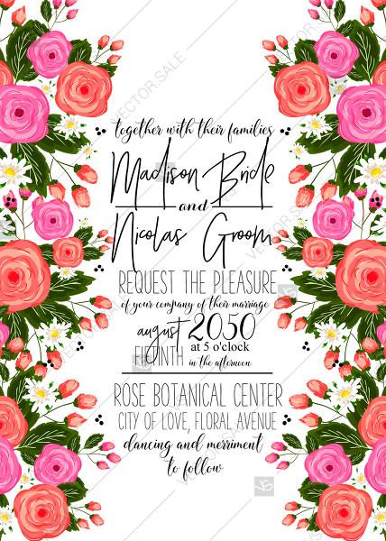 Mariage - Rose wedding invitation card printable template PDF template 5x7 in customizable template