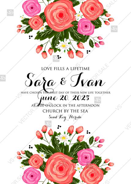 Wedding - Rose wedding invitation card printable template PDF template 5x7 in customize online