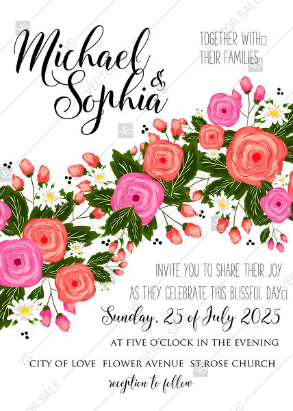 Mariage - Rose wedding invitation card printable template PDF template 5x7 in edit template