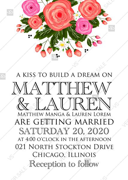 Hochzeit - Rose wedding invitation card printable template PDF template 5x7 in personalized invitation