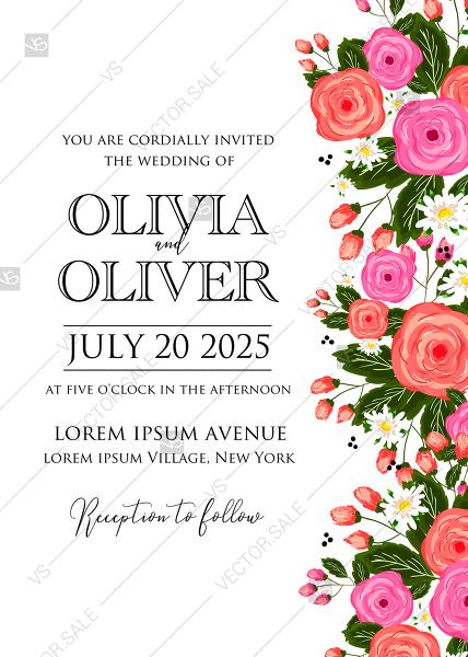 Wedding - Rose wedding invitation card printable template PDF template 5x7 in online maker