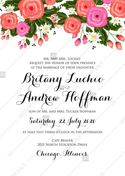 زفاف - Rose wedding invitation card printable template PDF template 5x7 in instant maker
