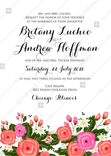 Mariage - Rose wedding invitation card printable template PDF template 5x7 in create online