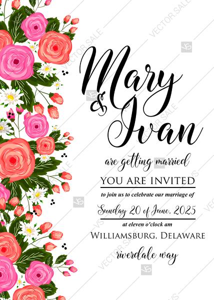 Mariage - Rose wedding invitation card printable template PDF template 5x7 in wedding invitation maker