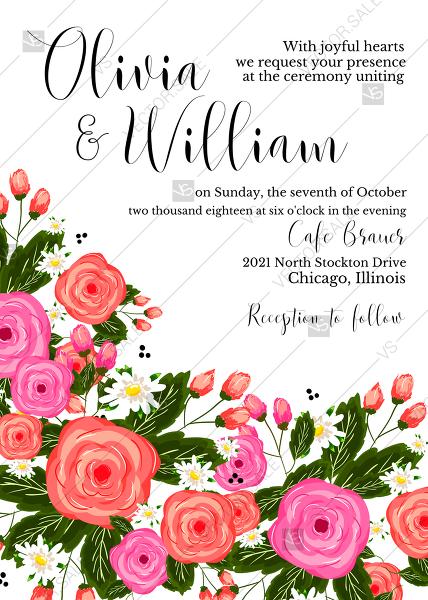 Hochzeit - Rose wedding engagement party invitation card printable template PDF template 5x7 in personalized invitation