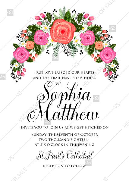 Mariage - Rose wedding invitation card printable template PDF template 5x7 in PDF template