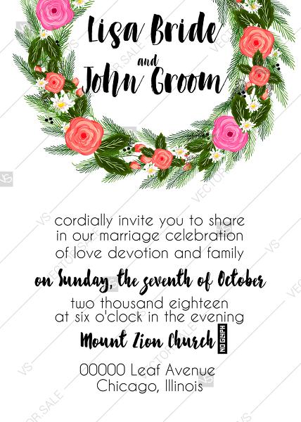 Mariage - Rose wedding invitation card printable template PDF template 5x7 in customize online