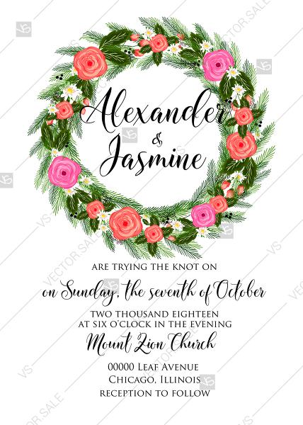 Wedding - Rose wedding invitation card printable template PDF template 5x7 in invitation maker
