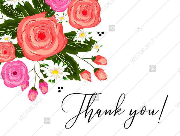 Свадьба - Rose thank you card printable template PDF template 5.6x4.25 in create online