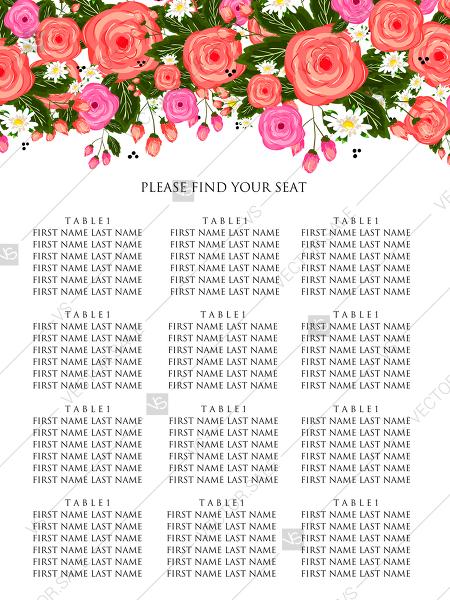 Wedding - Rose wedding invitation seating chart card printable template PDF template 18x24 in online maker