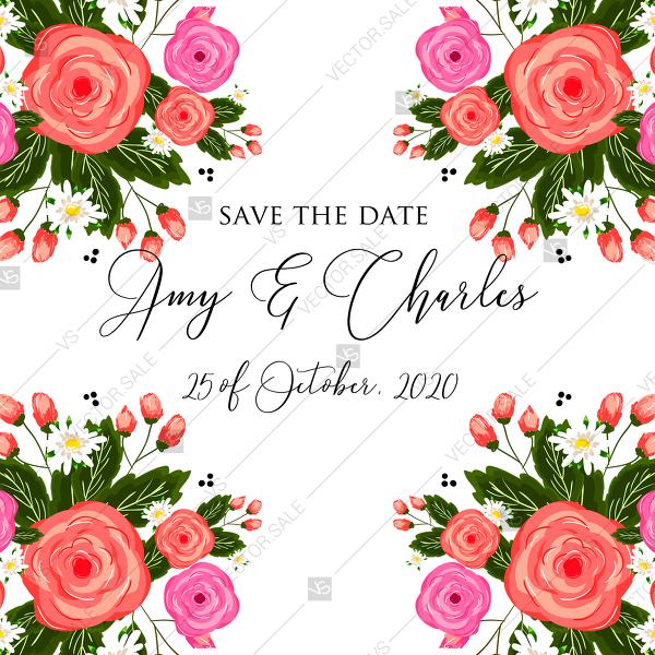 Wedding - Save the date Rose wedding invitation card printable template PDF template 5.25x5.25 in online editor