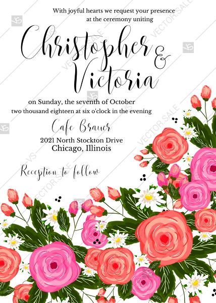 Wedding - Rose wedding invitation card printable template PDF template 5x7 in edit template