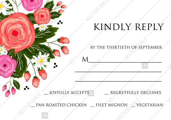 Wedding - Rose wedding invitation rsvp card printable template PDF template 5x3.5 in PDF editor