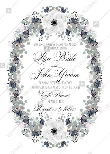 زفاف - Wedding invitation set white anemone flower card template PDF 5x7 in