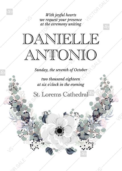 Hochzeit - Wedding invitation set white anemone flower card template PDF 5x7 in edit online