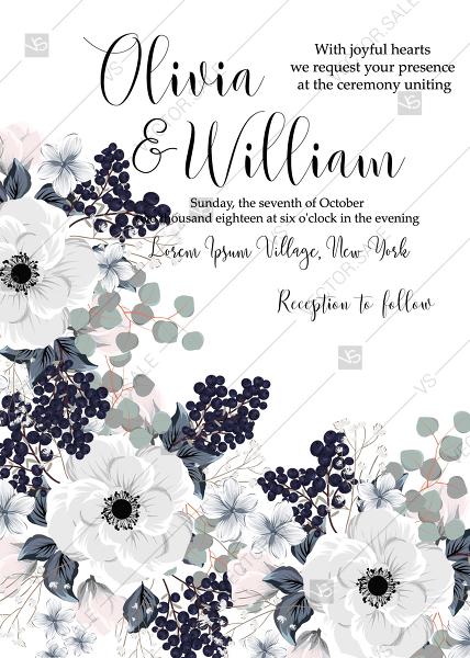 Hochzeit - Wedding invitation set white anemone flower card template PDF 5x7 in online maker