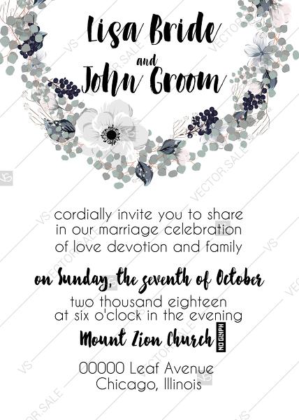 Hochzeit - Wedding invitation set white anemone flower card template PDF 5x7 in online editor