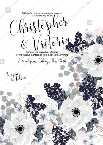 Hochzeit - Wedding invitation set white anemone flower card template PDF 5x7 in create online