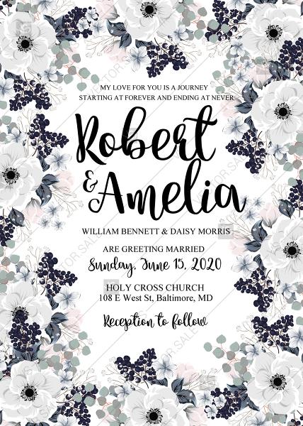 Hochzeit - Wedding invitation set white anemone flower card template PDF 5x7 in PDF maker