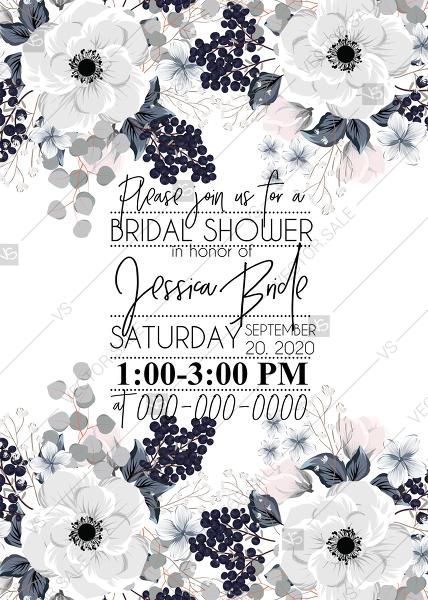 Hochzeit - Wedding invitation set white anemone flower card template PDF 5x7 in online editor