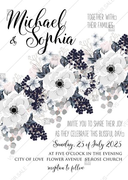 Свадьба - Wedding invitation set white anemone flower card template PDF 5x7 in edit template