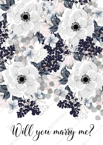 Свадьба - Will you merry me? card white anemone flower card template PDF 5x7 in edit online